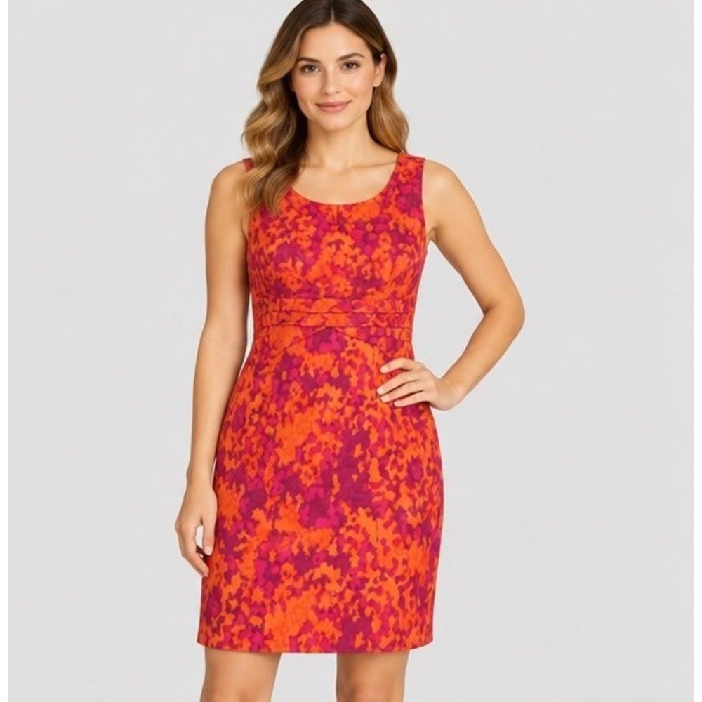 Michael Kors Womens 12 Orange Pink Animal Print Sheath Dress Sleeveless Y2K Boho